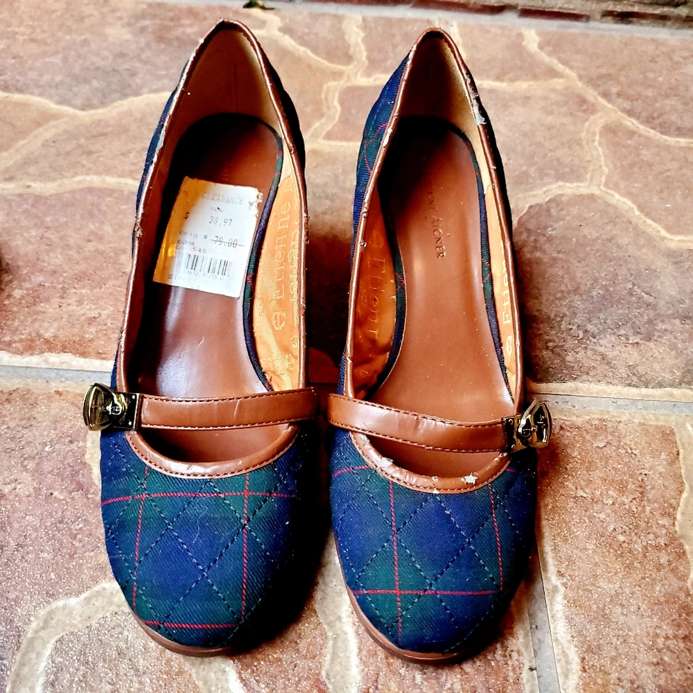Etienne Aigner Plaid Heels Wedges